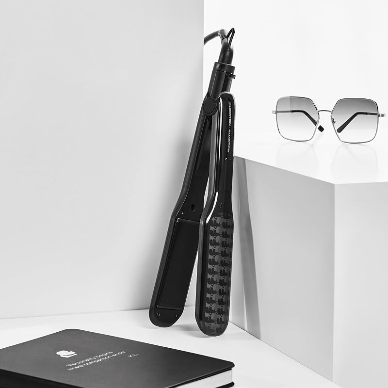 x Karl Lagerfeld Extra Liss SF411L-Plancha de pelo con Recubrimiento de Keratina, Turmalina, pantalla LED, apagado autómatico, negro, 9 cm x 4.5 cm