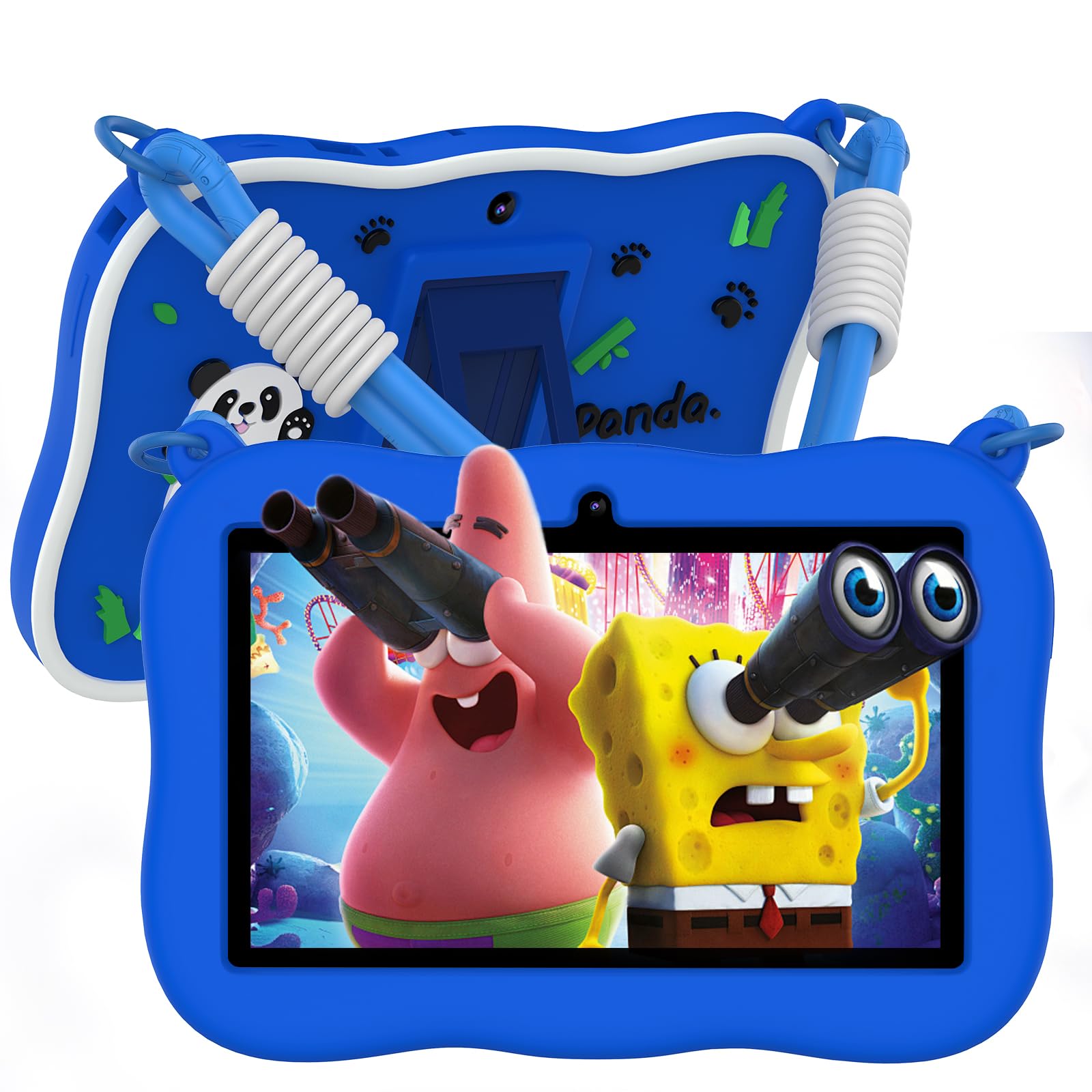 VASOUN 7 inch Kids Tablet with Lanyard, Android 13 with 32GB Toddler Tablet,WiFi, Dual Camera,Time Limits, Age Filters,Parental Controls,Kids Software Pre-Installed with Silicone Case (Blue)
