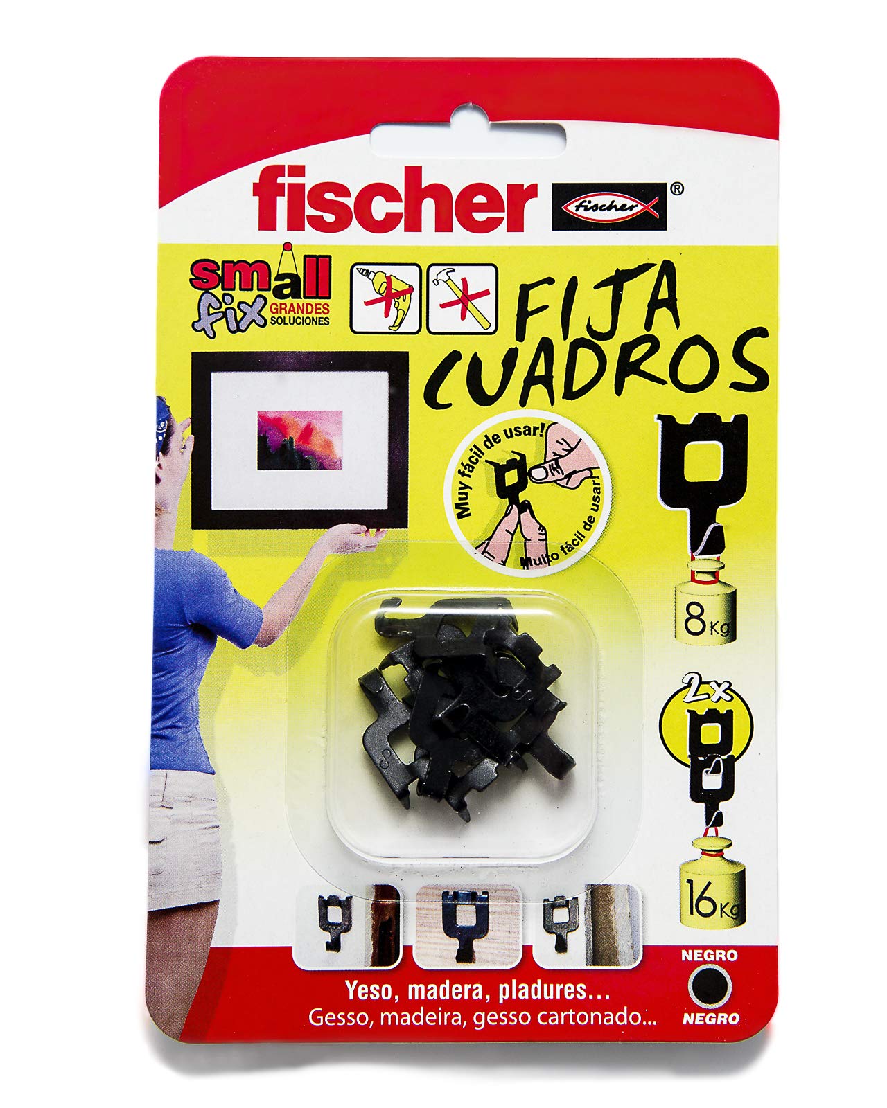 Fischer 518168 Black Adhesive Wall Mounts - Pack of 8