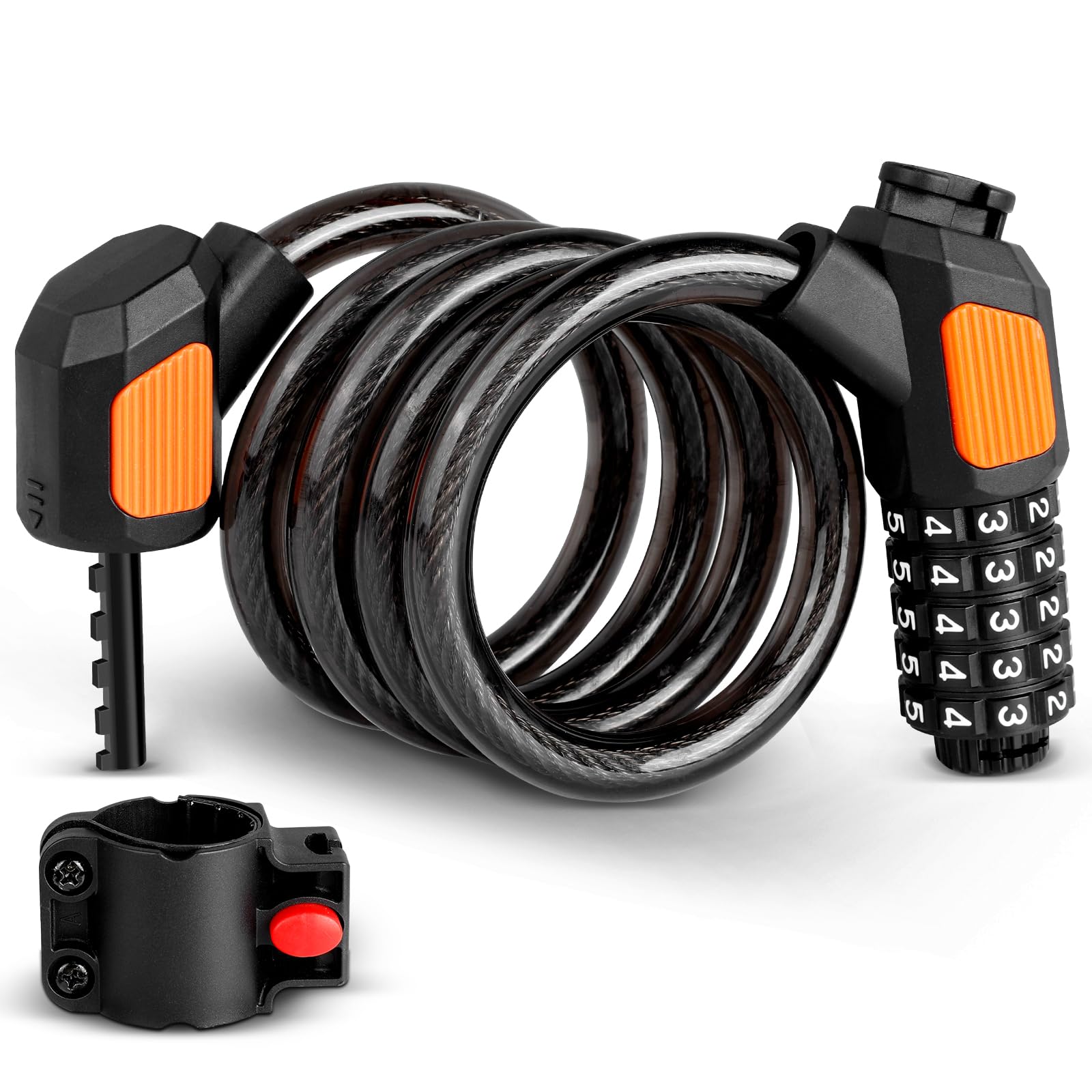 AiQInu Bike Lock Combination, Black/Orange