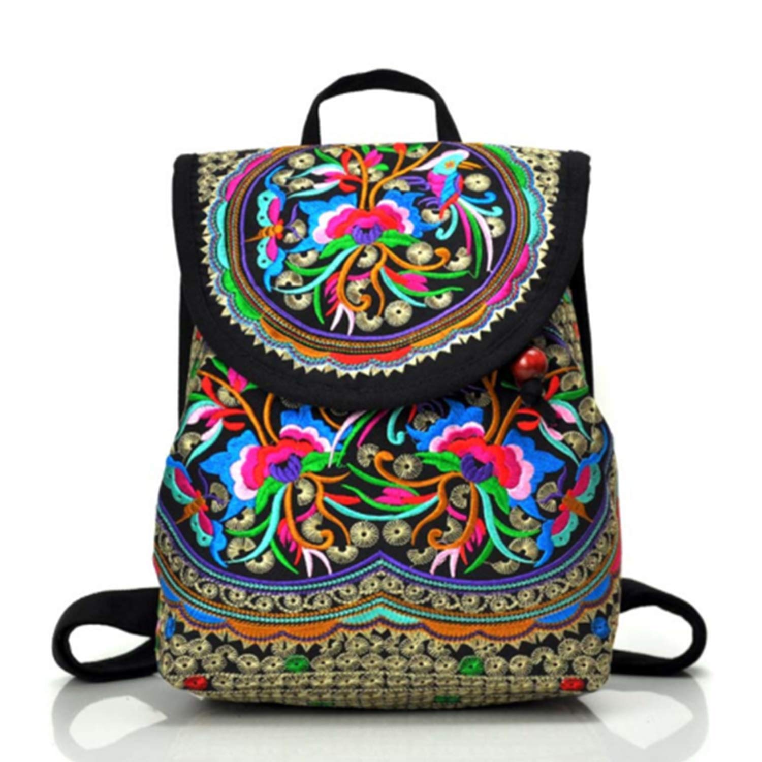 Tskybag Women Girl's Vintage Ethnic Style Flower Backpack Embroidery Shoulder School Bags Canvas Satchel Unique Design Rucksack (Red)