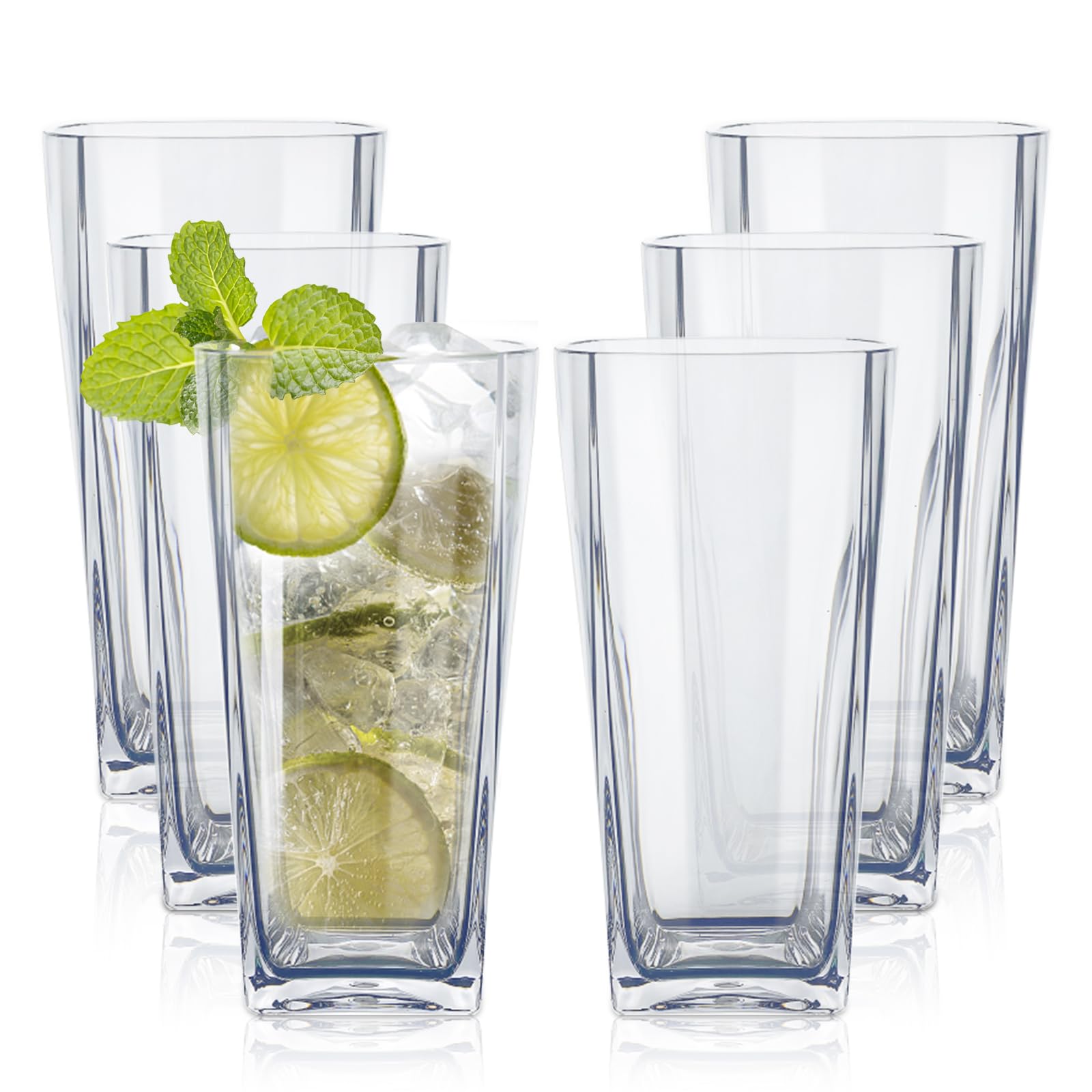 Ulable 12 Oz Reusable Clear Plastic Water Tumblers, Stackable Shatterproof Clear Drinking Glasses, Unbreakable Portable Cups,BPA Free, Set of 6 (transprant)