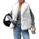 ASANDY Womens Faux Fur Vest Collar Sleeveless Open Front Cardigan Top Fuzzy Coats Jacket Fluffy Outwear