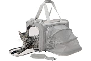 PATAZONE Grey Cat Carrier Small Dog Bag Expandable Puppy Handbag Bunny Rabbit Purse Small Animal Tote Traveling Outdoor Picnic Carry TSA Airline Approved