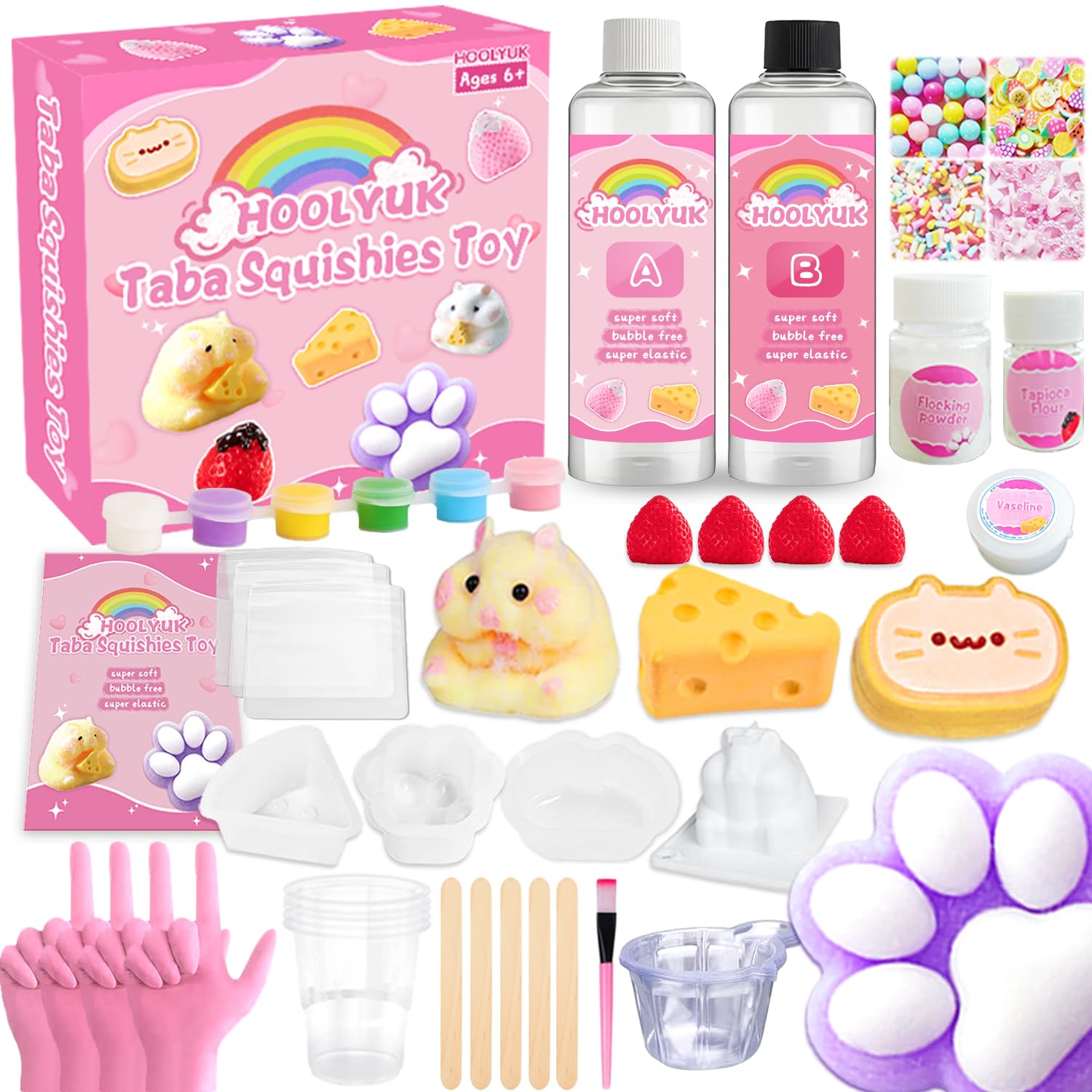 HOOLYUK Taba Toy Squishy Kit, DIY Squishy Making Kit 1:1 AB Liquid Silicone, FuFu Squishy Kit with Mold - Stress Relief Entertainment Gifts for Any Occasion