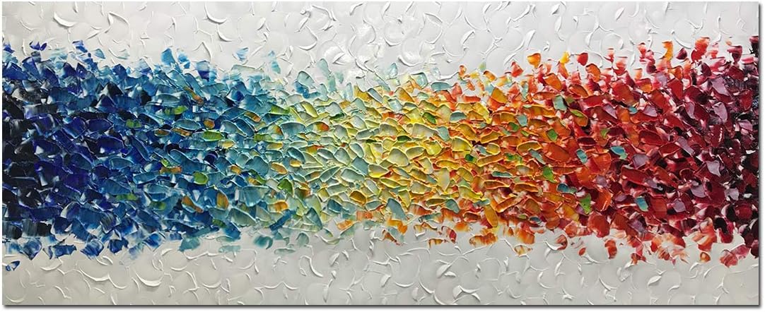 Paintings - AMEI Art Paintings,24x60Inch 100% Hand Painted Colorful Abstract Oil Paintings Modern Oversized Stretched Framed Contemporary Canvas Artwork Textured Palette Knife Paintings for Living Room