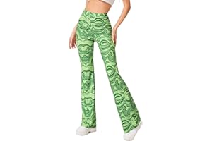 EVELUST Rave Flare Pants for Women - 70s Wide Leg Flair Leggings Disco Festival Outfits High Waist Bell Bottom Trousers