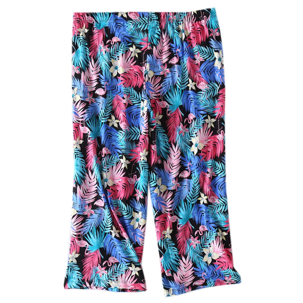 ENJOYNIGHT Women\'s Print Tee Sleepwear and Shorts Nightgown Pajama Set (Large, colorful Feather Set)