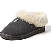 Fireside By Dearfoams Women's Adelaide Slippers, Genuine Shearling Suede Scuff, Memory Foam Slip-in House Shoes