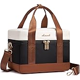 LOVEVOOK Insulated Lunch Box for Women Men, Reusable Lunch Bag with Large Capacity, Leakproof Cooler Lunch Tote for Work, Office, Outdoor Use, Black-beige-brown
