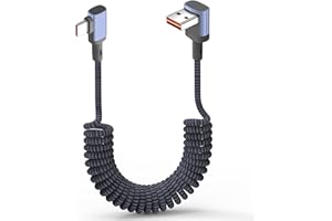 JSADZKJ 90Degree USB to Type C Short Cable Coiled USB to USBC Cable 6A Fast Charging USB A to Type-C Charger Spring Cord for 