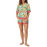 Room Service Womens Pajama Sets, Short Sleeve Lightweight Button Top with Ruffle Waist Shorts 2 Piece Lounge Sets for Women