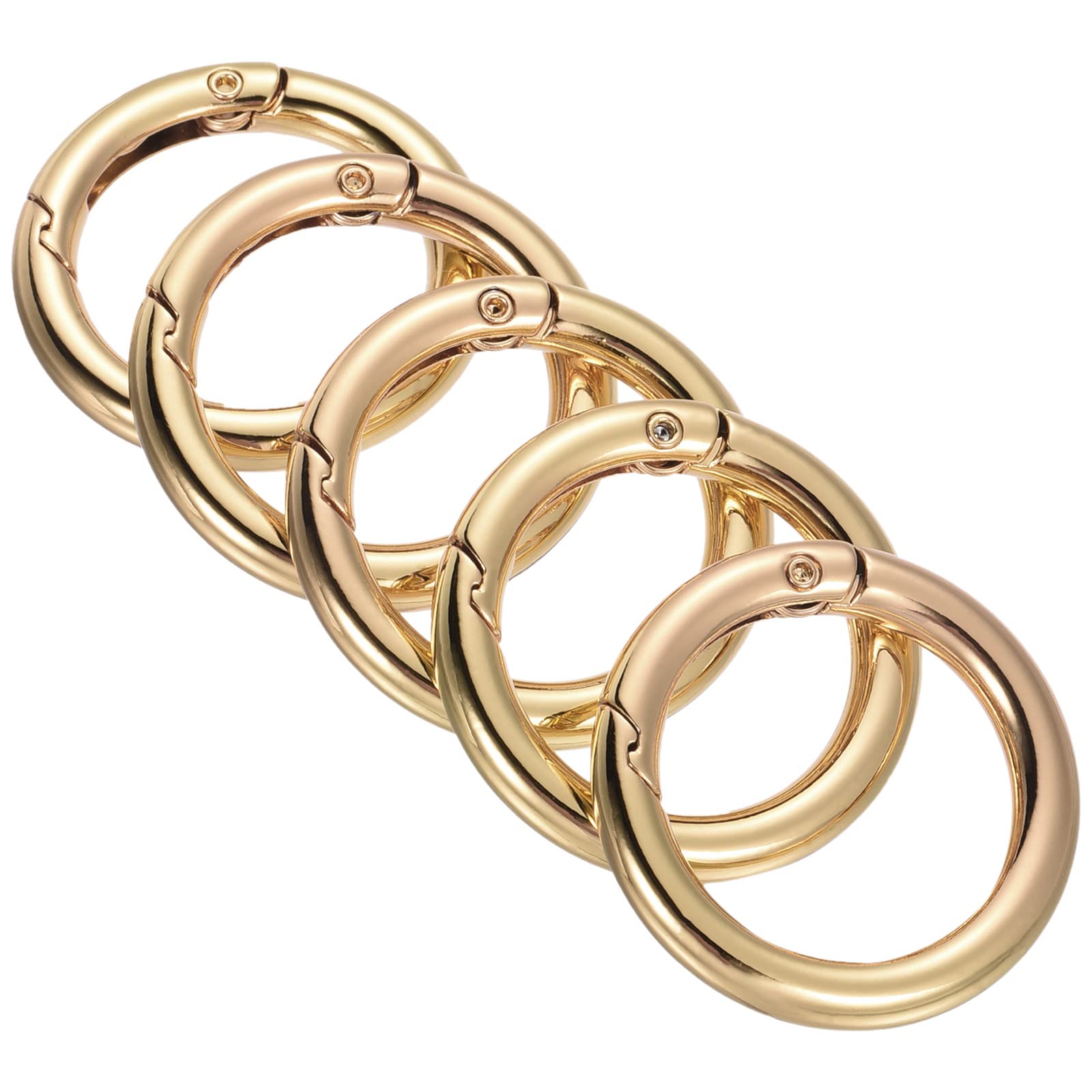 PATIKIL 35x25x5mm Spring Gate O Rings, 5 Pack Round Snap Clip Zinc Alloy for Keyrings Buckle, Light Gold