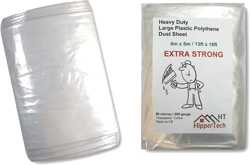 HipperTech Extra Strong 4m x 5m Large Plastic Dust Sheet 50 Micron Odorless
