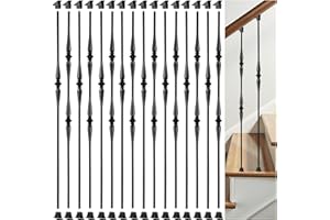 AAqq Decor 16 Pack Stair Balusters Hollow Double and Single Spoon Stair Spindles 1/2" Square Iron Balusters with 32 Swivel Shoes(A342-16)
