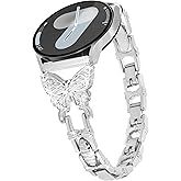 G-ficu 20mm Watch Band for Samsung Galaxy Watch 7 6 5 4 FE Band 40mm 44mm, Women Bling Diamond Slim Metal band for Samsung Watch Bands 7 6 5 4 FE/5Pro/Watch 6 4 Classic/Watch 3 41mm/Active 2-Silver