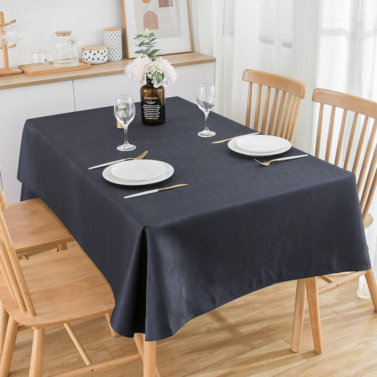 SPRICA Jacquard Tablecloth Water Resistance Solid Colour Heavy Weight Soft Table Cover, Machine Washable, Size 210x150cm, Dark Grey
