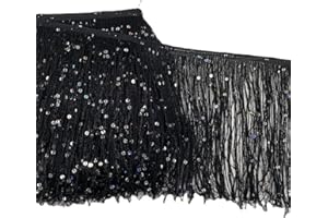 YYCRAFT 4" Hoogram Sequin Chainette Tassel Fringe Trim by The Yard Garland Dance Costume Trimming Party Decoration(10 Yards,Black)