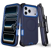 Magnetic for iPhone 17 Pro Case with Clip &amp; 360&deg;Rotating Kickstand 6.3" | Military Grade Drop Cover for iPhone 17 Pro, 3-Layer Rugged Durable Protective Phone Case for iPhone 17 Pro, Navy Blue