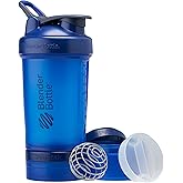 BlenderBottle Shaker Bottle with Pill Organizer and Storage for Protein Powder, Classic V2 ProStak System, 22-Ounce, Blue
