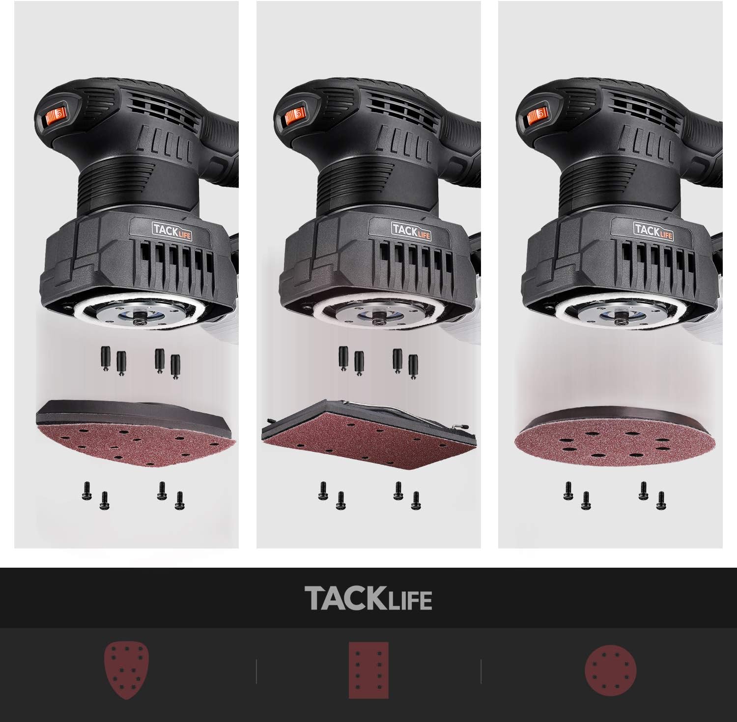 TACKLIFE 3 in 1 Electric Handheld Sander, Multifunction Sander with 15 Pcs Sandpapers 6 Variable Speeds 7000RPM-12000RPM, Efficient Dust Collection System Power Sander Machine DIY-MDS01B - - 