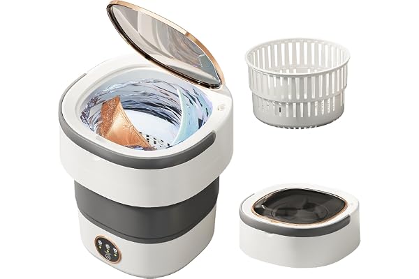Portable Washing Machine 20L —Small Foldable Washer with Spin Basket, 3 Mode Deep Clean — Mini Laundry Machine for Travel, Dorms, Camping, Ideal for Baby Clothes, Underwear, Socks Gray