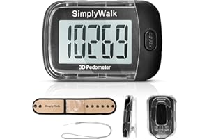 SimplyWalk 3D Step Counter for Walking, Comes with Ankle Band, Clip, and Lanyard, Portable Pedometer for Walking Steps and Miles with Long Battery Life and Extra Large Display Steps Tracker