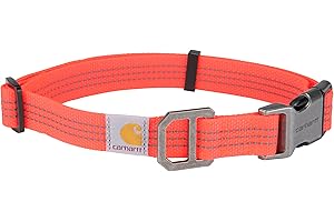 Carhartt Fully Adjustable Nylon Webbing Collars for Dogs, Reflective Stitching for Visibility