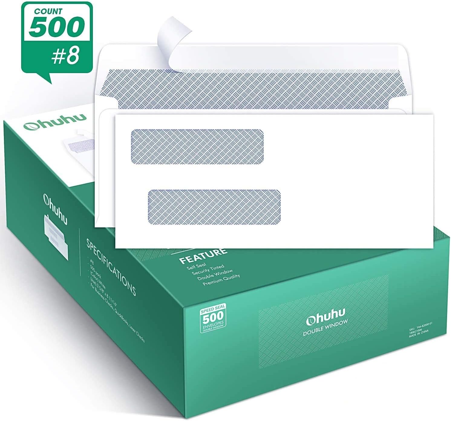 Ohuhu 500 Pack 8 Double Window Envelope SELF Seal Adhesive Tinted