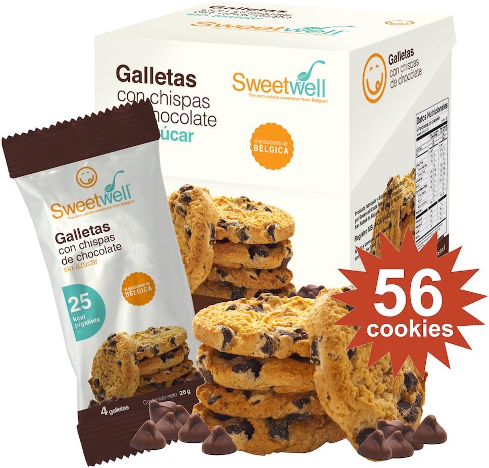 Sweetwell Sugar Free Cookies, Chocolate Chip - 56 Units (14 Packs of 4 Units)