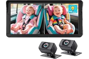 Dual Baby Car Camera for 2-Kids: 6.9'' HD Split Screen with Auto Brightness 1080P Backseat Camera for Twins Infrared Night Vi