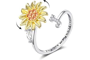 WFYOU Fidget Rings for Anxiety for Women Sunflower Initial Letter Spinner Ring Open Adjustable Ring CZ Rings Daisy Stress Relieving Ring Jewelry Gift for Women Girl Valentine's Day You are My Sunshine Ring
