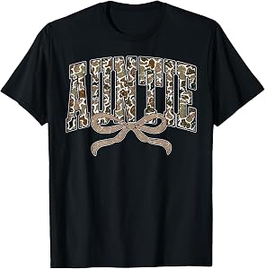 Retro Camo Auntie Coquette Bow Camouflage Auntie New Aunt T-Shirt