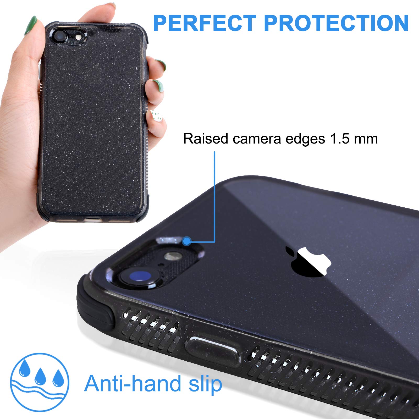 Voilamart iPhone 7 Case, iPhone 7 Case Bling Shiny Cute Pattern Design Sparkle Glitter Anti-Slick/Protective Case for iPhone 7/8 4.7 Inch, Black