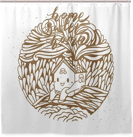 Amazon Ninehasa シャワーカーテン 防水 ポリエステル 風呂カーテン 浴室 おしゃれ かわいい 丘の上に座って 花びらの外観の煙を広める かわいい落書き家 取付簡単 浴室 間仕切り カーテンリング付属 シャワーカーテン ホーム キッチン オンライン通販