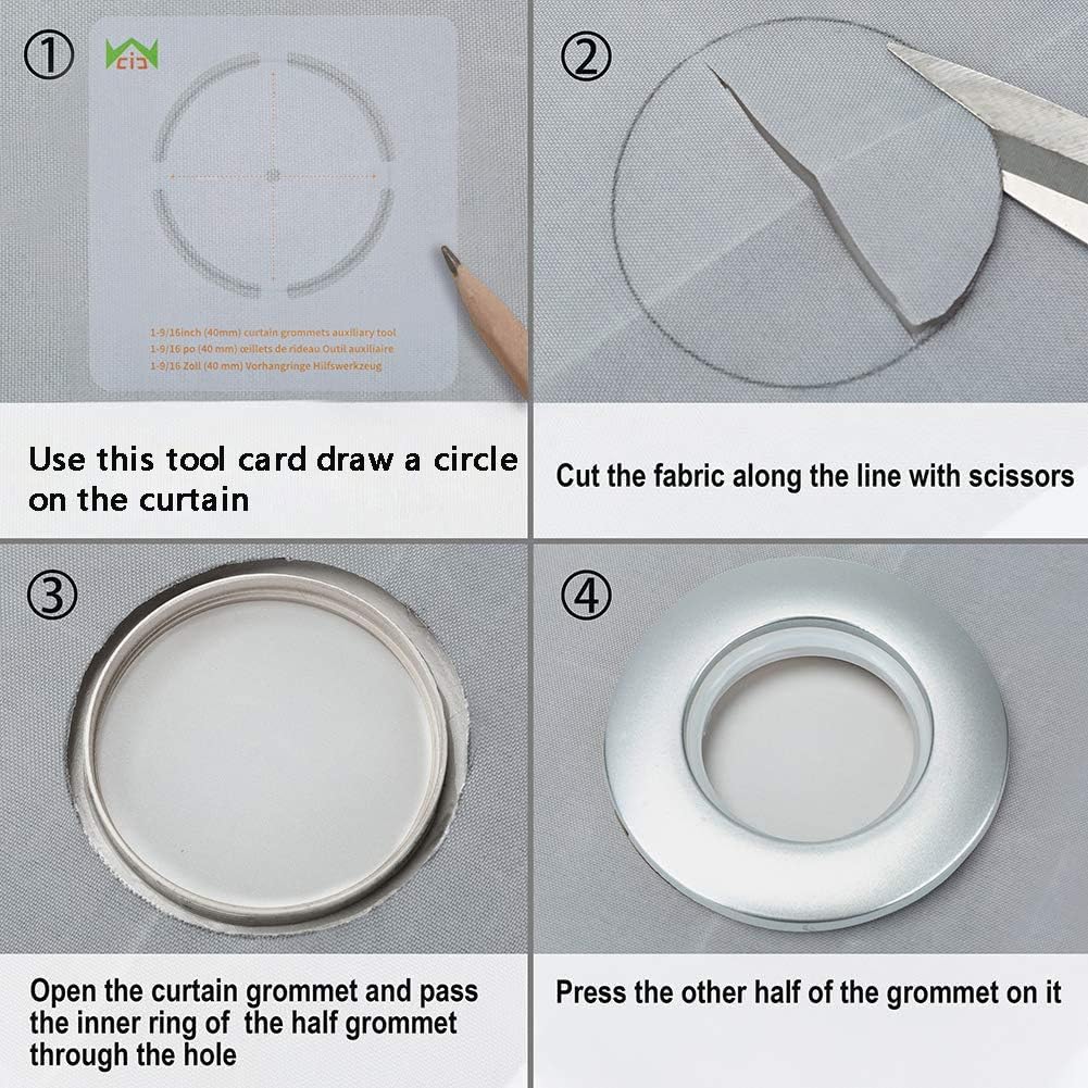 WCIC 48PCS Eyelet Rings Curtain Grommets Round Plastic Rings Clips Inner Diameter 40mm DIY for Window Shower Locker Room Door Curtains Matte Silver - Image 5