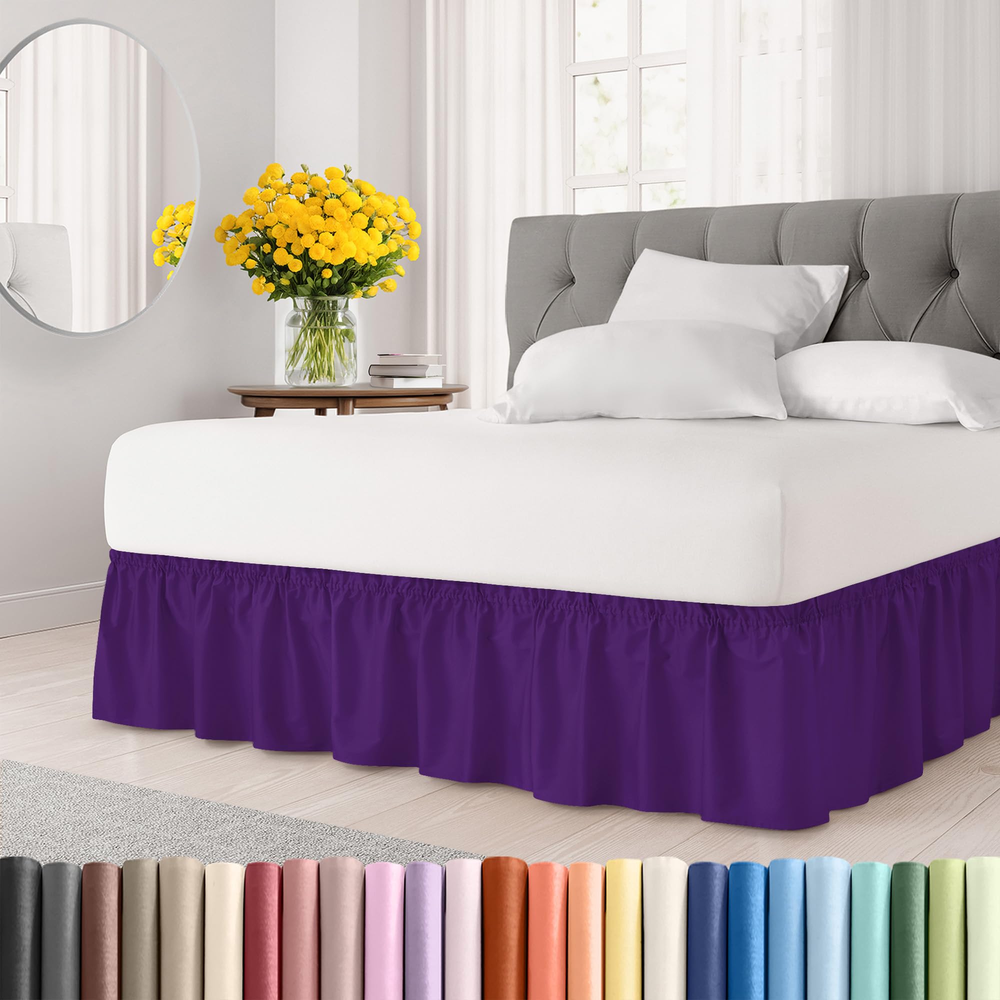 Photo 1 of Wrap Around Dust Ruffle Bed Skirt - Purple - Twin/Twin XL Size Beds with 12 Inch Drop - Easy Fit Elastic Strap - Adjustable Pleated Bedskirt w/Brushed Fabric - Wrinkle Free - Women, Men, Kids & Teens