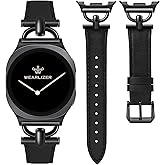Wearlizer Leather Bands Compatible with Samsung Galaxy Watch 8 Band 40mm 44mm/Watch 8 Classic 46mm, Dressy Designer Slim Leather Strap Wristband Accessories with D-Shape Metal Buckle for Women