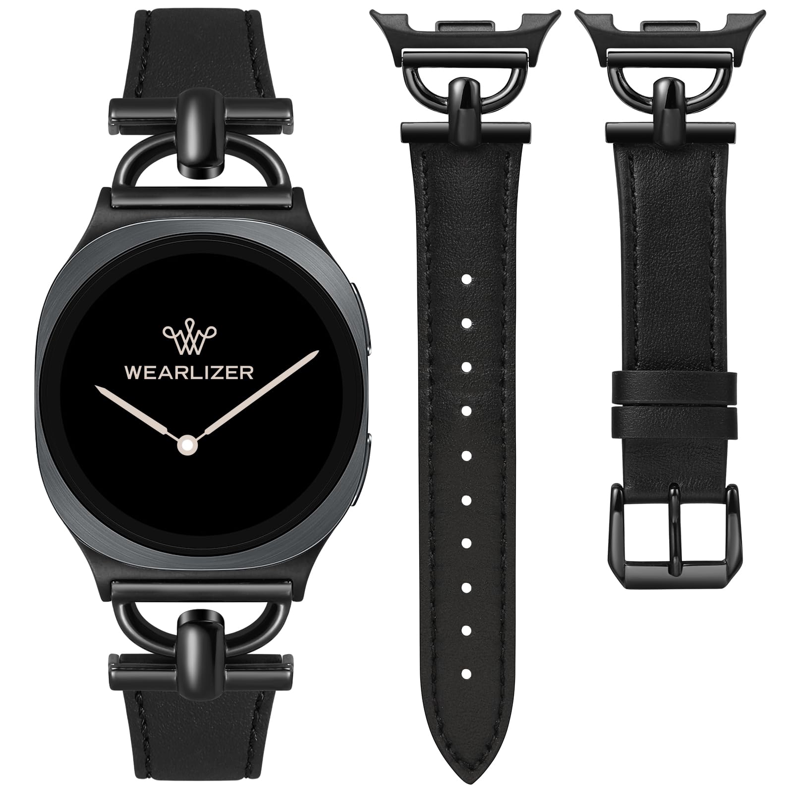 Wearlizer Leather Bands Compatible with Samsung Galaxy Watch 8 Band 40mm 44mm/Watch 8 Classic 46mm, Dressy Designer Slim Leather Strap Wristband Accessories with D-Shape Metal Buckle for Women