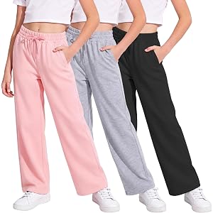NUMYEAN 3 Pack Girls Sweatpants Straight Leg Joggers Baggy Sweatpants | French Terry Girl Clothes