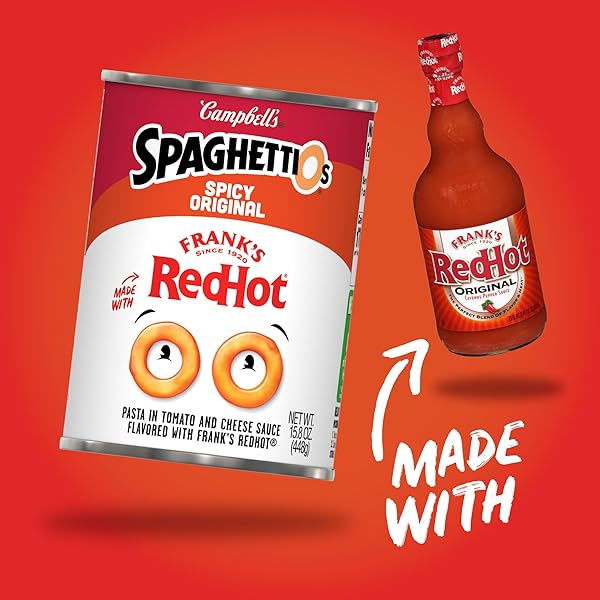 SPAGHETTIOS SPICY ORIGINAL MADE WITH FRANK’S REDHOT, CANNED PASTA, 15.8 OZ CAN
