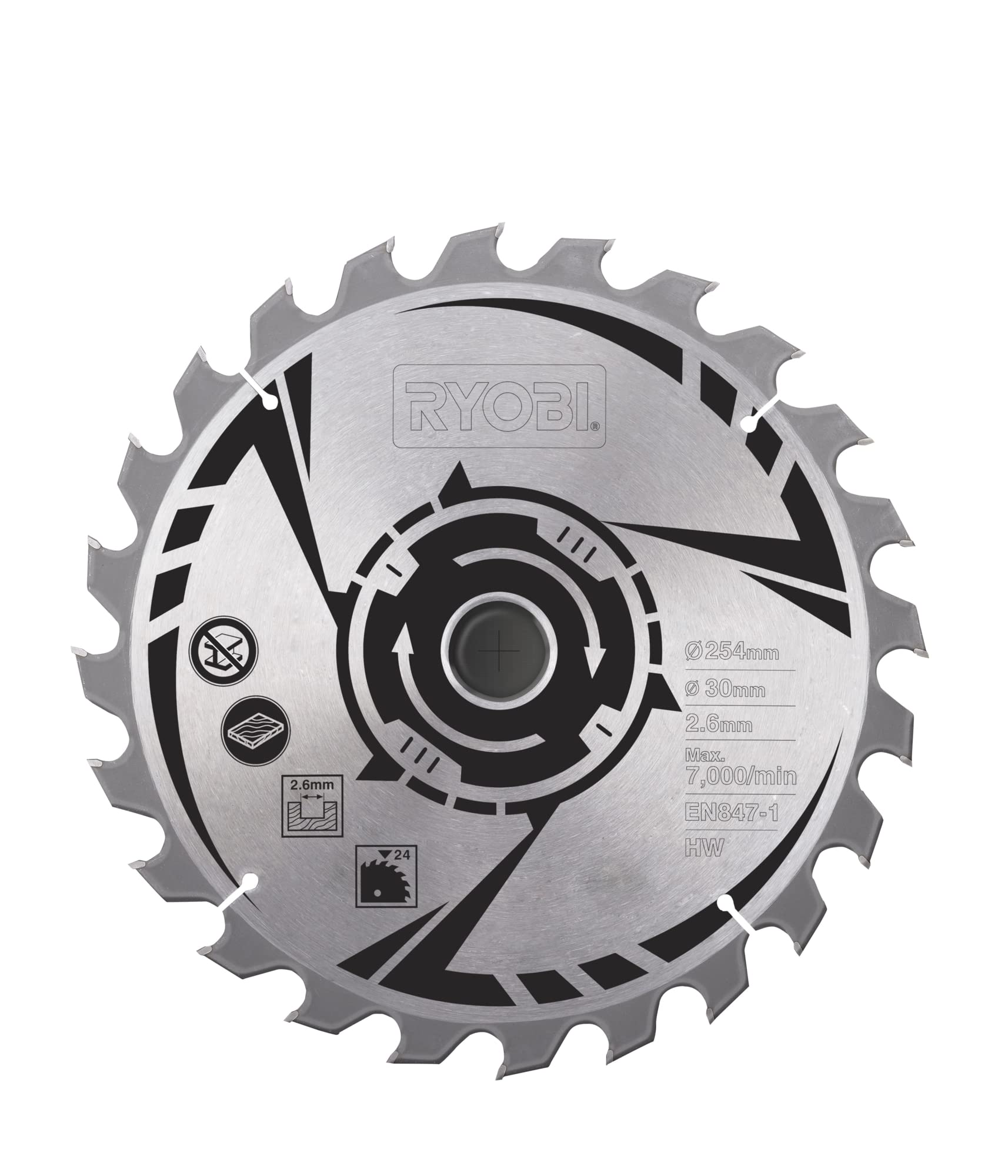 Ryobi SB254T25A1 24 Tooth TCT Mitre Saw Blade, 254 mm