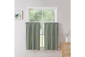 Chyhomenyc Uptown 2PCS Sage Green Kitchen Tier Curtains 36 inch Length, Faux Silk Room Darkening Soft Lightweight Short Cafe Curtains for Farmhouse Bathroom Bedroom Small Windows, Each 30Wx36L inch