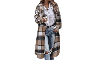 CHICZONE Womens Plaid Shacket Jacket Long Corduroy Shirt Casual Lapel Button Down Flannel Trench Coats
