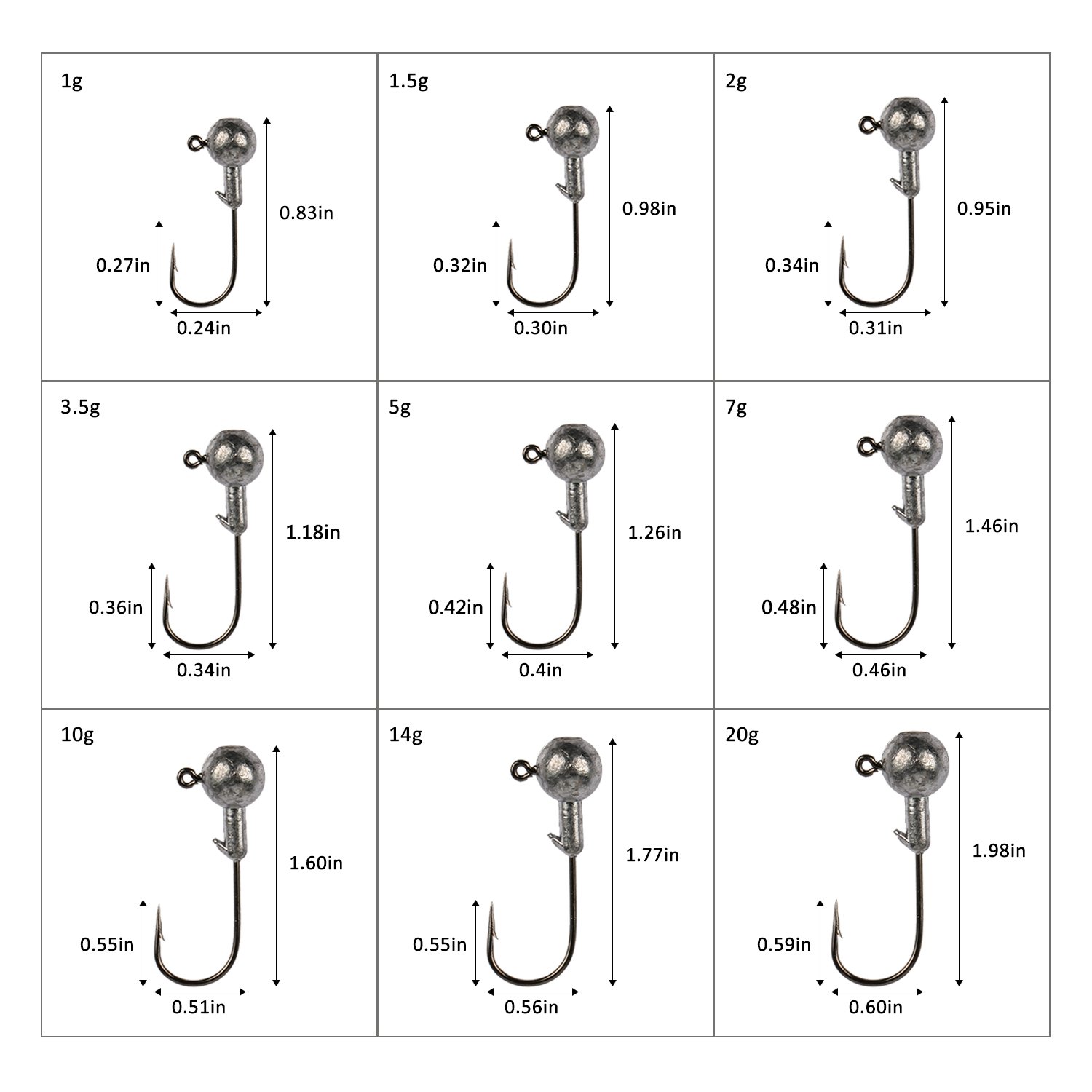 Goture Jig Hooks Set Kit With Fishing Tackle Box Fish Head Hooks (1g 50PCS)