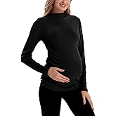 Bhome Maternity Shirt Long Sleeve Pregnancy Top Ribbed Mock Neck Pregnant Pullover