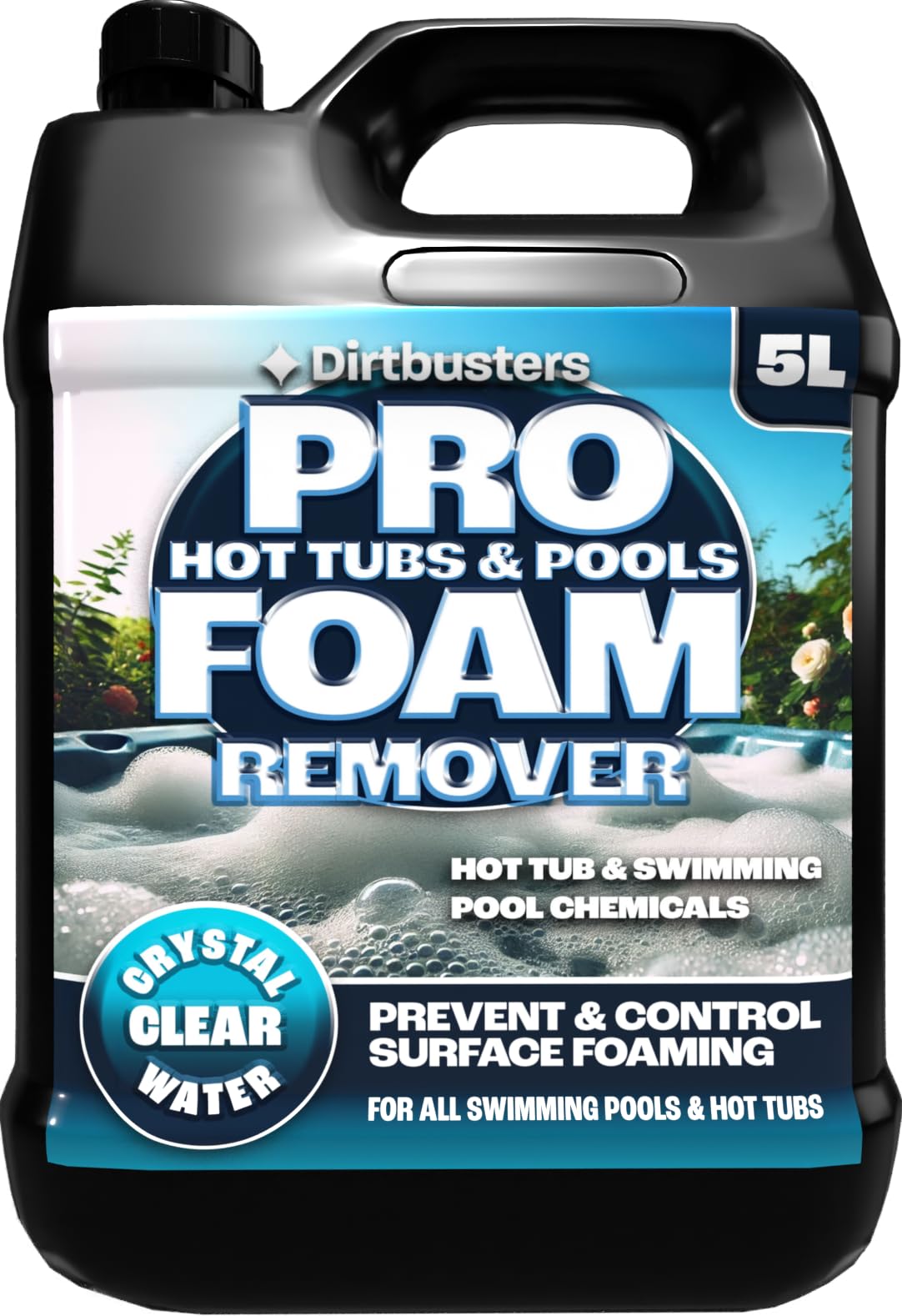 Dirtbusters Pro Foam Remover For Hot Tub (5L) Spa & Swimming Pool, Effective Anti Foam Hot Tub Chemicals For Instant & Easy Results, Suitable For All Hot Tubs & Spas