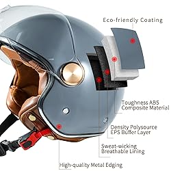 Pretoee Open Face Motorcycle Helmet, 3/4 Retro