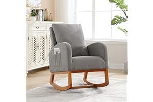 binzida Rocking Chair Nursery,Upholstered High Back Glider Chair Armchair with Side Pockets for Living Room/Bedroom- (Gray)