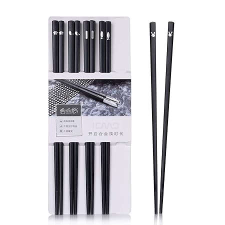 Japanische EssstäBchen 5 Paar Alloy Chopsticks Wiederverwendbare EssstäBchen Waschbar FüR GeschirrspüLer Geschirr Set Mit Lux